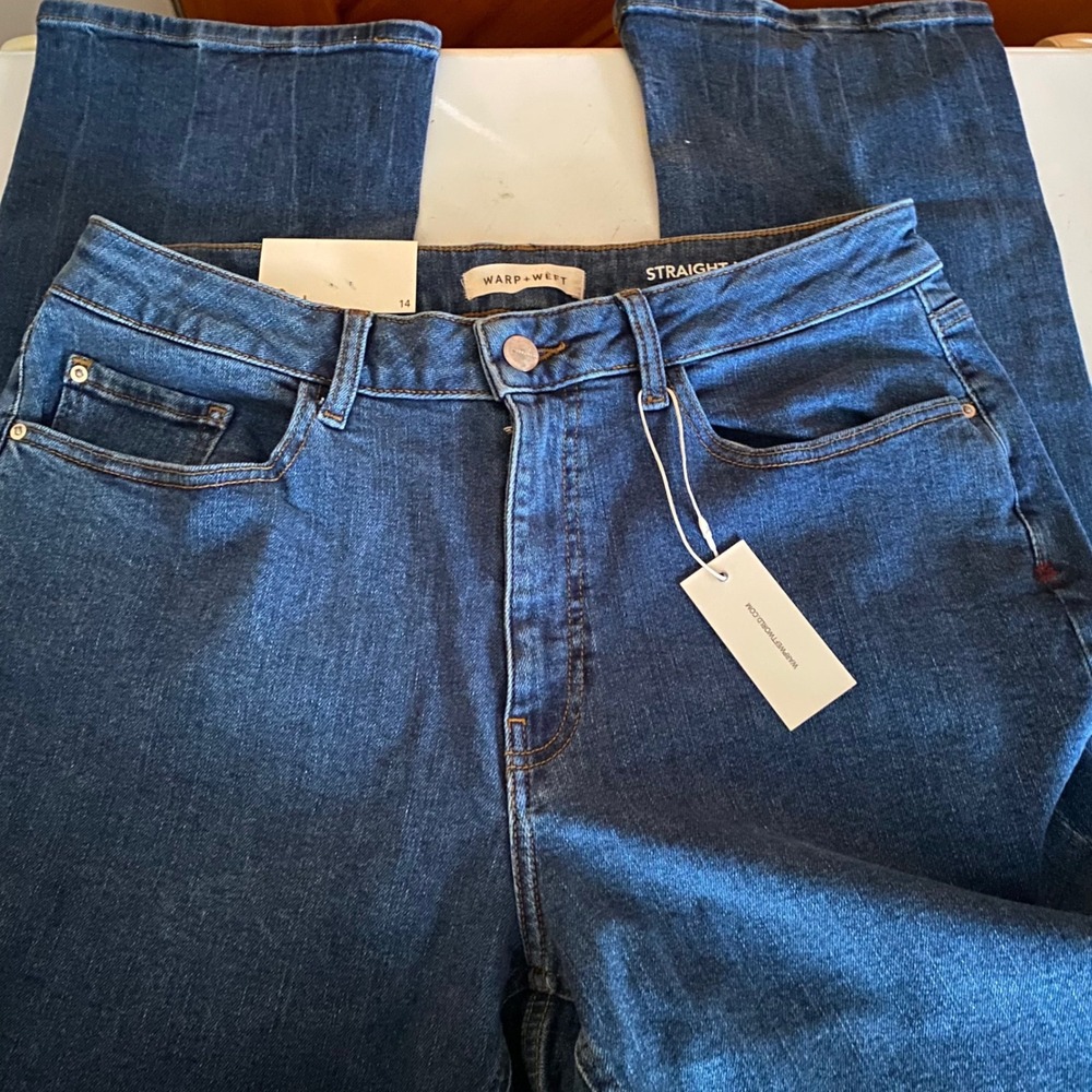Warp + Weft Womens Straight High Rise Jeans NWT Indigo Blue Size 14 391730